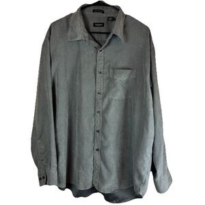 Van Heusen Gray Soft Suede Shirt Men XL 17-17.5 Polyester Long Sleeve Button Up